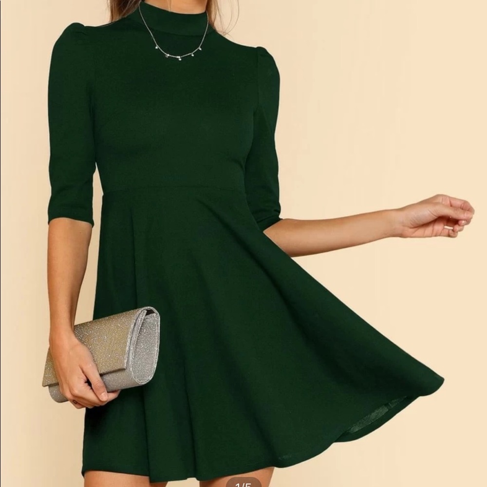 Green formal long sleeve skater mini dress sz L